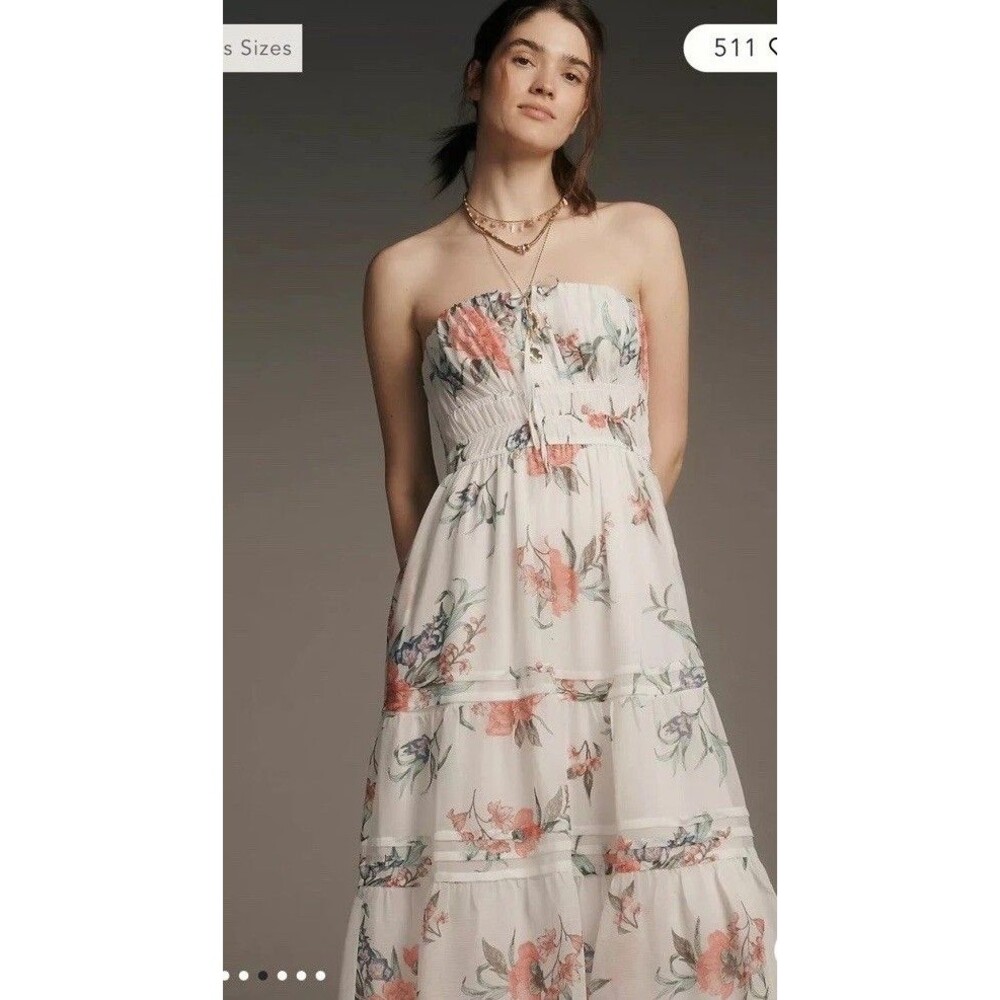 Anthropologie The Somerset strapless dress Ivory Petite XXS Prom Wedding Cottage
